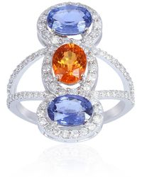 Artisan - Solid White Gold Pave Diamond Sapphire Ring Designer Jewelry - Lyst