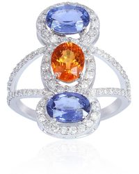 Artisan - Solid White Gold Pave Diamond Sapphire Ring Designer Jewelry - Lyst
