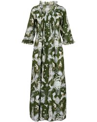 At Last - Cotton Annabel Maxi Dress In Olive Tropical - Lyst