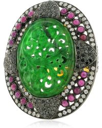 Artisan - Ruby Carved Gemstone Cocktail Ring Pave Diamond 18k Gold Silver Jewelry - Lyst