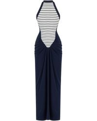 Nocturne - Stripe Draped Halter Neck Maxi Dress - Lyst