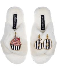Laines London - Classic Laines Slippers With Stripe 60Th Birthday & Cake Brooches - Lyst