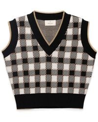 Peraluna - Diana Crop Glittered Plaid Knit Vest - Lyst