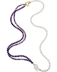 Farra - Amethyst With Freshwater Pearls Multi-Layers Necklace - Lyst
