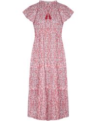 La Mandarine - Cotton Maxi Dress, Boho Beach Dress, Coral Print Cotton Summer Maxi Dress With Pockets - Lyst