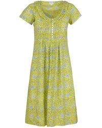 At Last - Cotton Karen Short Sleeve Day Dress In Canary Yellow With White & Navy Flower - Lyst