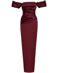 POST MERIDIEM - Burgundy Maxi Dress With Draped Bodice & Sleeves - Lyst