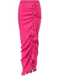 Andreeva - Fuchsia Carnation Knit Skirt With Handmade Embroidery - Lyst