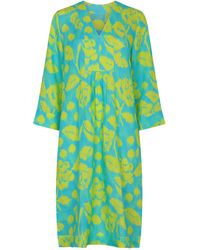 NoLoGo-chic - Ikat Rose Picot Midi Dress Linen Lime - Lyst