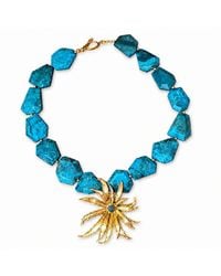 Way to Chic - Gemstone Statement Necklace With Floral Brooch Pendant - Lyst