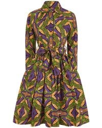 Ohema Ohene - Akua Cotton Midi Shirt Dress Geometric African Print - Lyst