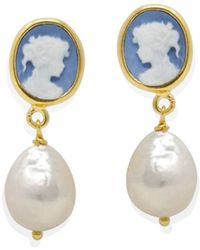 Vintouch Italy - Sky Mini Cameo & Pearl Drop Earrings - Lyst