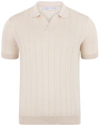 Paul James Knitwear - Neutrals Ultra Fine Cotton Rileey Selection Knit Buttonless Polo Shirt - Lyst