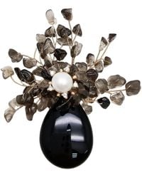 Farra - Elegant Rutilated Quartz Floral Brooch - Lyst