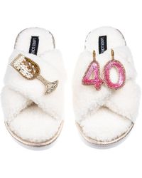 Laines London - Neutrals Laines Neutral Boucle Slippers With 40Th Birthday & Champers Brooches - Lyst