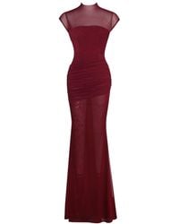 Miss Circle New York - Fabienne Burgundy Mesh Cap Sleeve Mermaid Gown - Lyst