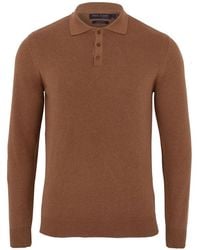 Paul James Knitwear - Cotton Hall Long Sleeve Knitted Polo Shirt - Lyst