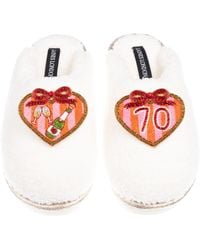 Laines London - Neutrals Teddy Closed Toe Slippers With 70Th Stripe Heart Birthday Brooches - Lyst