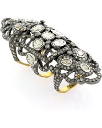 Artisan - Diamond 18k Yellow Gold Knuckle Armor Ring 925 Sterling Silver - Lyst