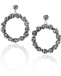 Unaloe - Sterling Rose Hoop Earrings – Floral Statement Drop Earrings – Handmade Italian Jewelry For - Lyst