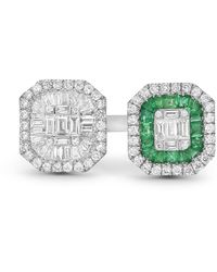 Artisan - Natural Emerald 18k White Gold Diamond Between The Finger Ring - Lyst