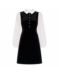 Yumi' - Velvet Mini Dress With Contrast Sleeves - Lyst