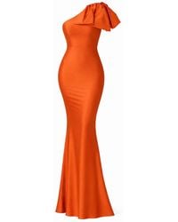 Moda Glam - Jersey One-Shoulder Bow Gown- Burnt - Lyst