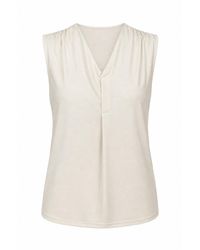 Conquista - Neutrals Pleated V-Neck Sleeveless Top - Lyst