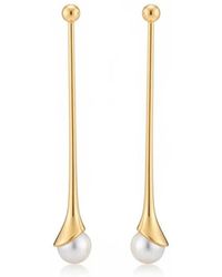 Angel Barocco - Minimalist Pearl Drop Bar Earrings - Lyst