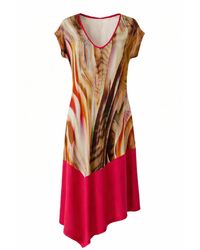 Conquista - Asymmetrical Midi Dress With Abstract Print & Contrast Hem - Lyst