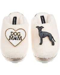 Laines London - Neutrals Teddy Closed Toe Slippers With Dog Mum/Mom & Italian Greyhound Brooches - Lyst