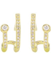 KAMARIA - Double Huggie Earrings With Loop & Diamonds - Lyst