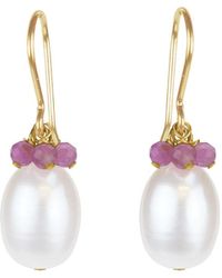 MOUNIR LONDON - Pearl & Pink Tourmaline Cluster Earrings - Lyst