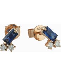 Artisan - Natural Sapphire Minimal Stud Earrings 18k Rose Gold Diamond - Lyst