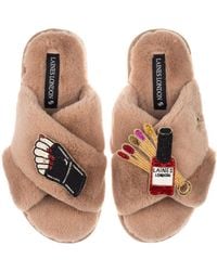 Laines London - Neutrals Classic Laines Slippers With Sand Nail Tech Brooches - Lyst