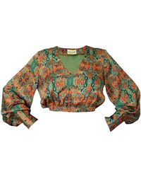 Janara Jones - Snakes Print Satin Long Sleeve V-Neck Blouse - Lyst