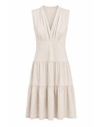 Conquista - Neutrals Draped V-Neck Tiered Jersey Dress - Lyst