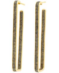 Artisan - 14k Solid Yellow Gold In Micro Pave Black Diamond Long Designer Hoop Earrings - Lyst