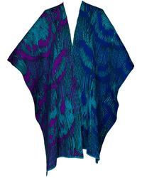 Essien & Emre - Pavo Azure Merino Wool Colour Block Knit Poncho - Lyst