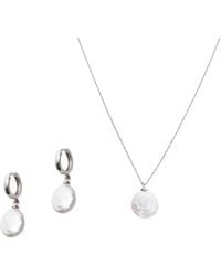 Spero London - Baroque Flat Pearl Pendant Necklace & Earring Sterling Set - Lyst