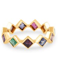 Trésor - Multicolor Stone Square Princess Cut Ring In Gold - Lyst