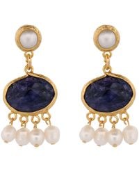 Ebru Jewelry - Cleopatra Pearl & Sapphire Stone Tassel Earrings - Lyst