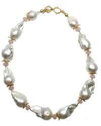 Farra - Baroque Pearls With Rose Quartz Short Necklace - Lyst