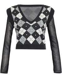 Theo the Label - Nomia Plaid Pearly V-Neck Sweater - Lyst