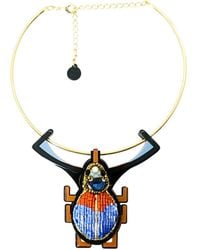 Gissa Bicalho - Handmade Acrylic Necklace Scarab Embroidered Topaz - Lyst