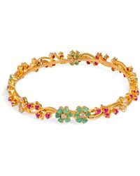 Ebru Jewelry - Victorian Floral Emerald & Ruby Gemstone Bangle Bracelet - Lyst