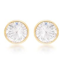 Posh Totty Designs - Round Gold Stud Earrings With Cubic Zirconia - Lyst