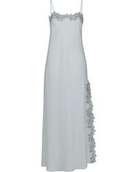 Avenue 8 - Silk Straight Neck Lace Midi Dress With Slit - Lyst