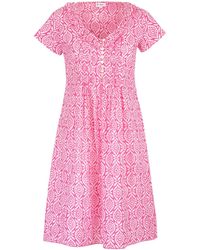 At Last - Cotton Karen Short Sleeve Day Dress In Bubblegum Pink & White - Lyst
