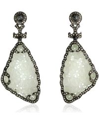 Artisan - Carving Jade Gemstone Pave Diamond Dangle Earrings In 18k Gold & Sterling Silver - Lyst